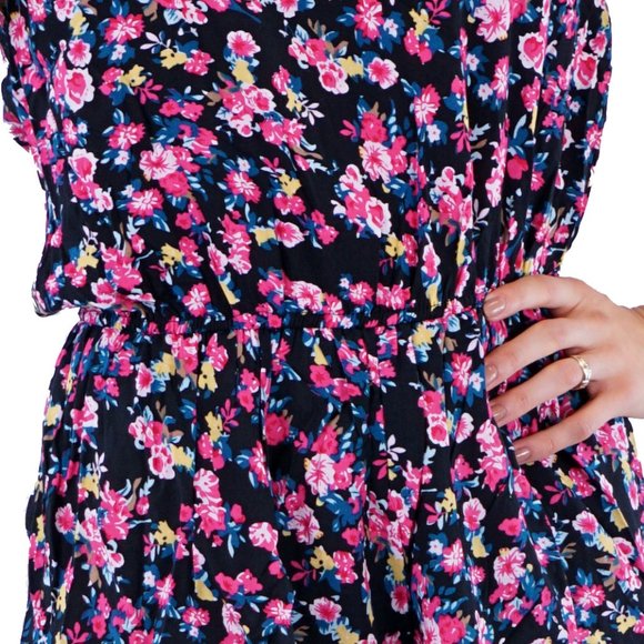 Sumer Floral Romper Shorts Strappy Back Spaghetti Straps Elastic Waist - Picture 5 of 7